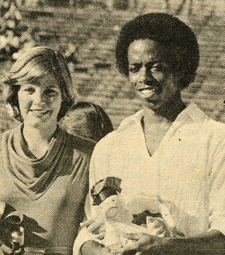Karen Ostrum and Mike Dunn on the Rice Stadium field, 1976
